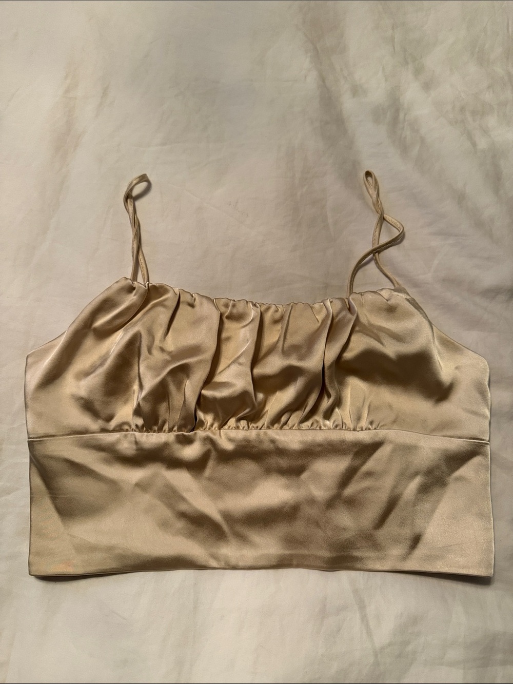 Zara Satin Ruched Crop Cami - Beige